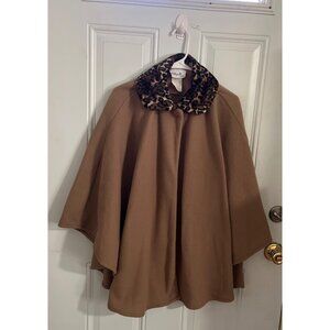 Village Fair tan with leopard collar one button cape